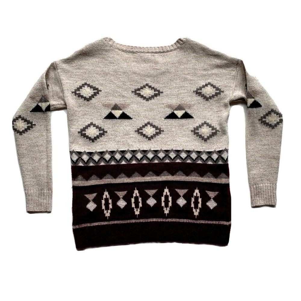 American Eagle Sweater Womens Medium Beige Red Aztec Southwestern Wool Blend NEW - Picture 2 of 12